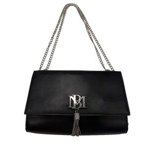 Badgley Mischka Black Monogram Tassel Crossbody / Should Bag silver logo  EUC